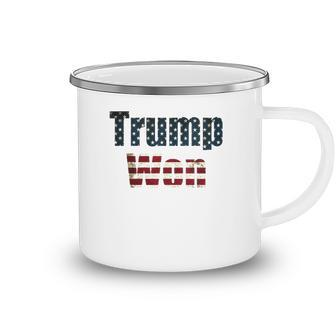 Womens Trump Won Fourth Of July Flag 2024 V-Neck Camping Mug | Mazezy