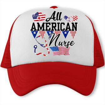 All American Nurse 4Th Of July Patriotic Usa Flag Nursing V3 Trucker Cap - Seseable