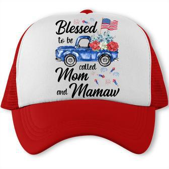 Women 4Th July American Flag Patriotic Blessed Mom Mamaw Trucker Cap - Seseable