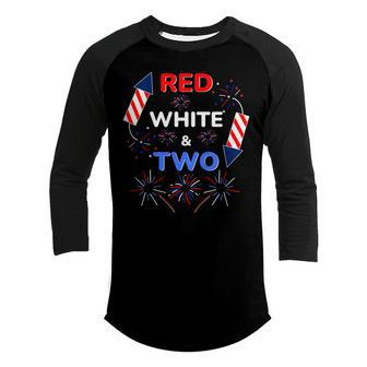 Kids Kids Red White And Two 2Nd Birthday American 4Th July Party Youth Raglan Shirt - Seseable