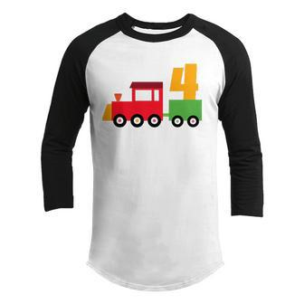 4Th Birthday Trains Theme Party 4 Years Old Boy Toddler Boys Youth Raglan Shirt