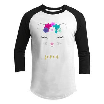 7Th Birthday Kitty Cat For Girls Youth Raglan Shirt | Mazezy