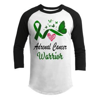 Adrenal Cancer Warrior Butterfly Green Ribbon Adrenal Cancer Adrenal Cancer Awareness Youth Raglan Shirt | Favorety