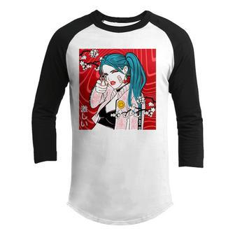 Anime Girl Japanese Aesthetic Design Classy Otaku Kawaii Youth Raglan Shirt | Mazezy