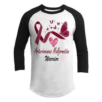 Arteriovenous Malformation Warrior Butterfly Funny Unicorn Burgundy Ribbon Arteriovenous Malformation Support Arteriovenous Malformation Awareness Youth Raglan Shirt | Favorety AU