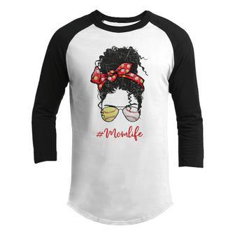 Baseball Softball Momlife Mom Messy Bun Afro Mom Mothers Day Youth Raglan Shirt | Favorety AU