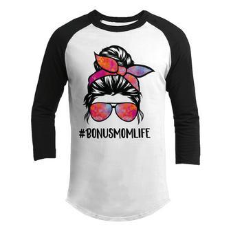 Bonus Mom Life Stepmom Mothers Day Messy Bun Hair For Woman V2 Youth Raglan Shirt | Favorety UK