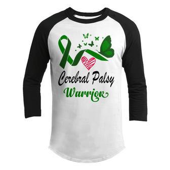 Cerebral Palsy Warrior Butterfly Green Ribbon Cerebral Palsy Cerebral Palsy Awareness Youth Raglan Shirt - Monsterry