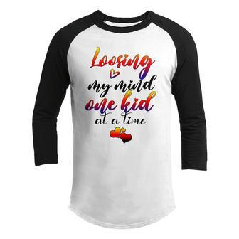 Cute Mom Loosing My Mind One Kid At A Time Mothers Day Gif Youth Raglan Shirt | Favorety