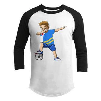 Dabbing Soccer Boy Aruba Jersey Aruban Youth Raglan Shirt | Mazezy