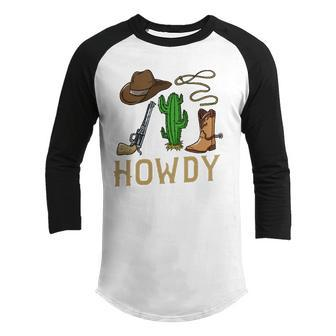 Howdy Cowboy Western Country Cowboy Hat Boots Youth Raglan Shirt
