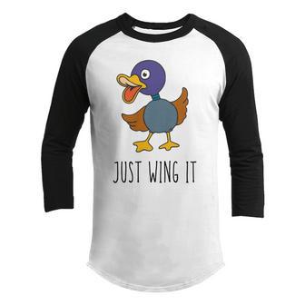 Just Wing It Duck Puns Quack Puns Duck Jokes Puns Funny Duck Puns Duck Related Puns Youth Raglan Shirt | Favorety UK