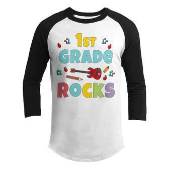 Kids 1St Grade Rocks 1St Day Of School Back To School Guitar Cute Youth Raglan Shirt - Seseable
