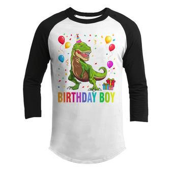 Kids 4 Year Old 4Th Birthday Boy T Rex Dinosaur Youth Raglan Shirt - Seseable