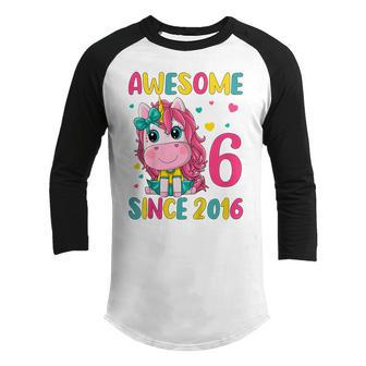 Kids 6Th Birthday Party Unicorn Girl 6 Years Old Birthday Youth Raglan Shirt - Seseable