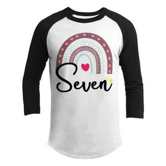 Kids 7Th Birthday Rainbow Party Kids Seven Year Old Youth Raglan Shirt - Seseable