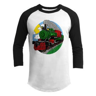 Kids Steam Locomotive Gift For Boys Or Girls Railroad Train Youth Raglan Shirt | Mazezy DE