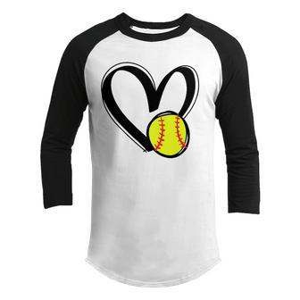 Love Softball Heart Game Day Youth Raglan Shirt | Mazezy