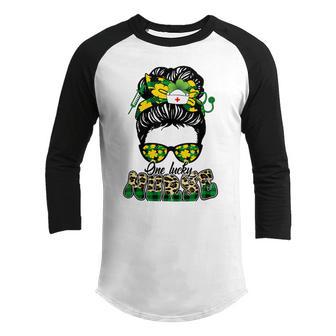 One Lucky Nurse Irish Leopard Messy Bun St Patricks Day Youth Raglan Shirt | Favorety AU