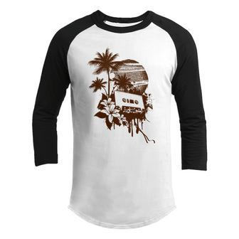 Summer Party Brown Palm Trees Flower Cassette Youth Raglan Shirt - Monsterry