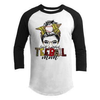 Teeball Mom Leopard Ball Mom Messy Hair Bun Mothers Day Youth Raglan Shirt | Favorety DE