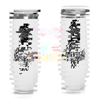 All American Girl Messy Bun Usa Flag Patriotic 4Th Of July Wine Tumbler - Seseable