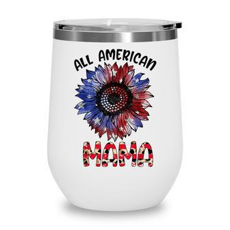 All American Mama 4Th Of July Mom Sunflower Women Usa Wine Tumbler - Seseable