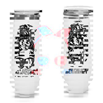 All American Mom 4Th Of July Women Messy Bun Usa Flag Wine Tumbler - Seseable