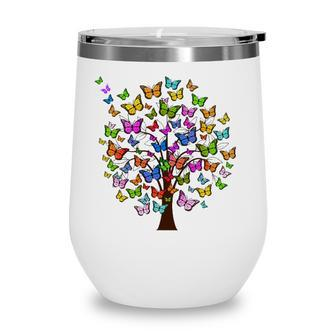 Butterflies On Tree For Butterfly Lovers Wine Tumbler | Mazezy