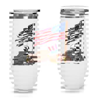 Cool Sloth Us Flag Funny American 4Th Of July Lazy Usa Gift Wine Tumbler - Seseable