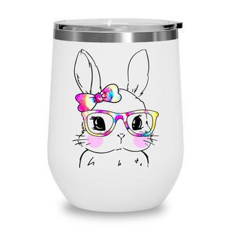 Cute Bunny Rabbit Face Tie Dye Glasses Girl Happy Easter Day Wine Tumbler | Favorety