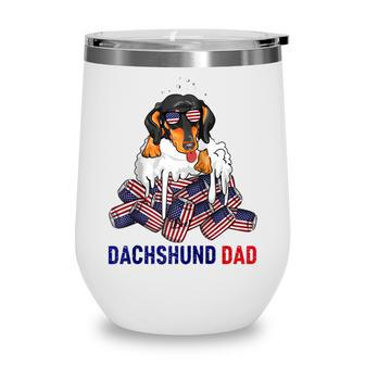 Dachshund Dad Beer Drinking 4Th Of July Us Flag Patriotic Wine Tumbler - Seseable