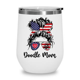 Doodle Mom Happy 4Th Of July American Flag Day Wine Tumbler - Seseable