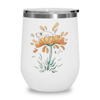 Frog On Flowers Nature Flower Leaves Petals Wine Tumbler | Mazezy