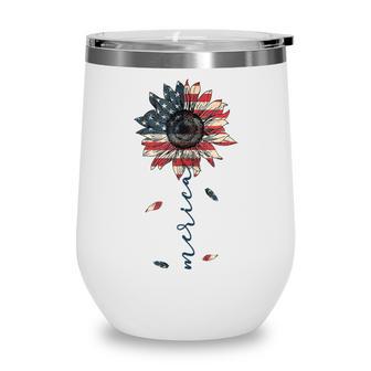 Funny 4Th Of July Merica Sunflower American Flag Patriotic Wine Tumbler - Seseable