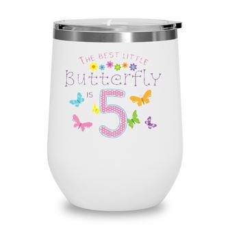 Kids 5Th Fifth Birthday Party Cake Little Butterfly Flower Fairy Wine Tumbler | Mazezy