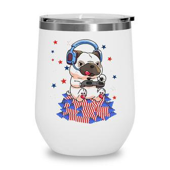 Pug Game Puppy Controller 4Th Of July Boys Kids Video Gamer Wine Tumbler | Mazezy AU