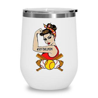Softball Mom The Riveter Strong Woman Baseball Mothers Day Wine Tumbler | Mazezy