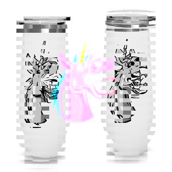 Unicorn With Braces For Girls Funny Orthodontist Dentist Wine Tumbler | Mazezy