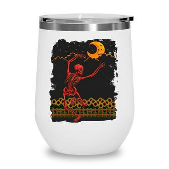 Womens Skeleton Macabre Dancing Red Graphic Goth Halloween Wine Tumbler | Mazezy