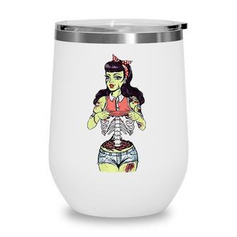 Zombie Pin-Up Girl Halloween Costume Wine Tumbler | Mazezy