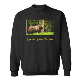 399 Queen Of The Tetons Grizzly Bear Raglan Baseball Tee Sweatshirt | Mazezy