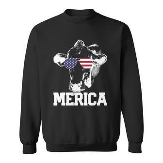 4Th Of July 4Th Cow American Flag Usa Men Women Retro Merica Sweatshirt | Mazezy