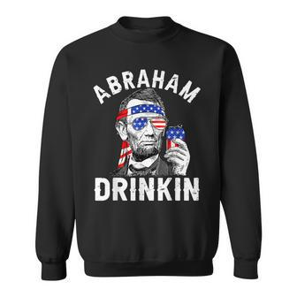4Th Of July Abraham Drinking Merica Abe Lincoln Beer Lover Sweatshirt - Seseable