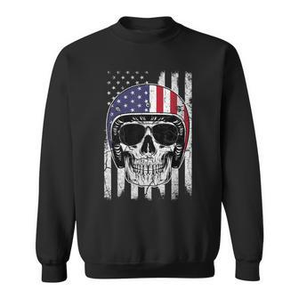 4Th Of July American Flag Skull Motorcycle T Men Dad Sweatshirt - Seseable