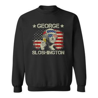 4Th Of July Merica George Sloshington Beer Drinking Usa Flag Sweatshirt | Mazezy