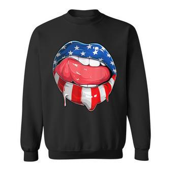 4Th Of July Patriotic Hot Lips American Flag Grunge Vintage Sweatshirt - Seseable