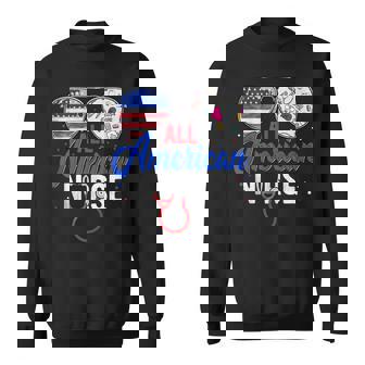 All American Nurse Scrub Heart Stethoscope 4Th Of July Nurse Sweatshirt - Seseable