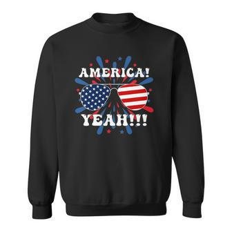 America Yeah Flag Sunglasses 4Th Of July Fireworks Sweatshirt - Thegiftio UK