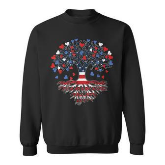 American Tree 4Th Of July Usa Flag Hearts Roots Patriotic Sweatshirt - Seseable